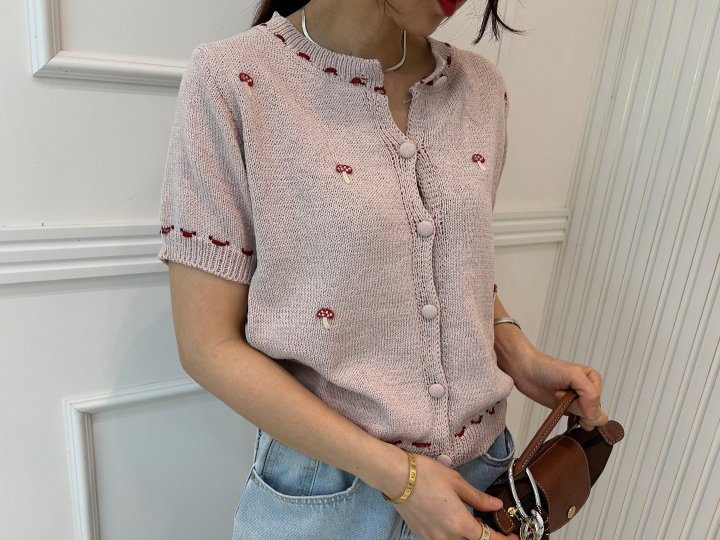 Pearls room - Korean Women Fashion - #vintagekidsstyle - Mushroom Knit Cardigan - 8