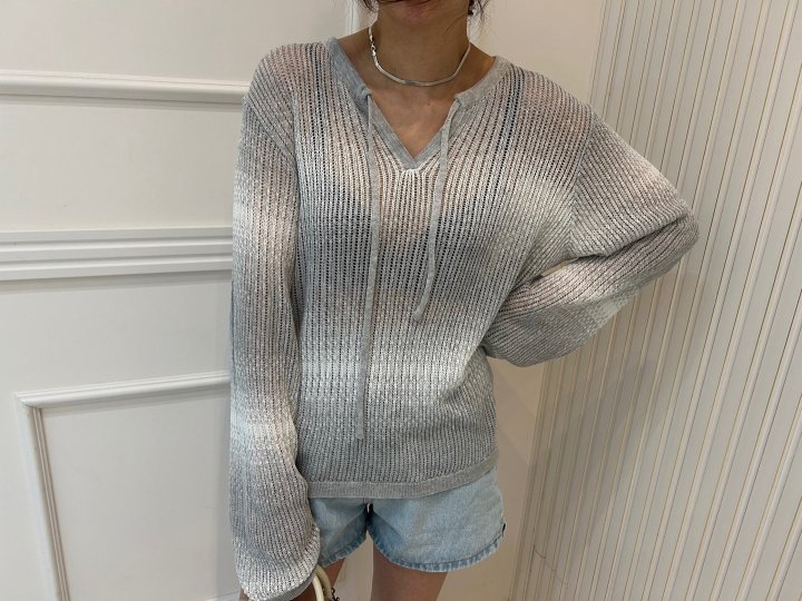 Pearls room - Korean Women Fashion - #womensfashion - Water Pigment Knit Top - 3