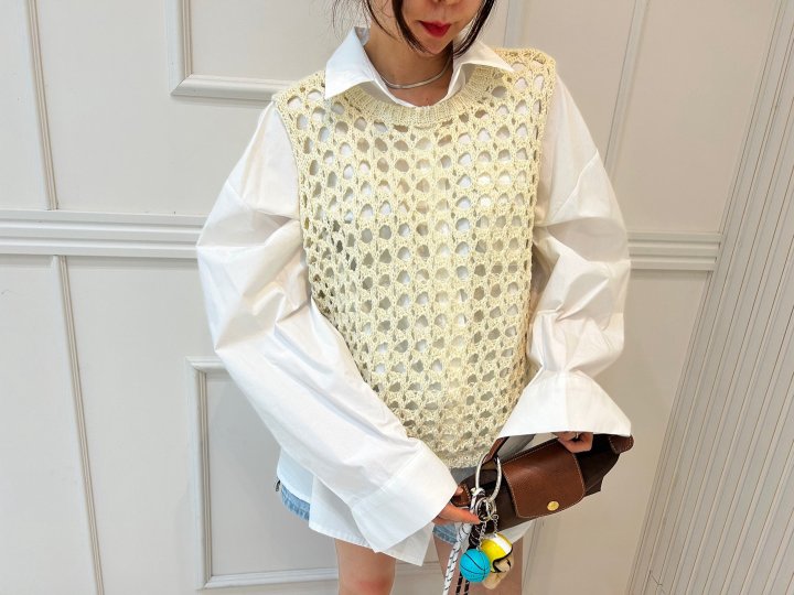 Pearls room - Korean Women Fashion - #womensfashion - Net Knit Vest - 6