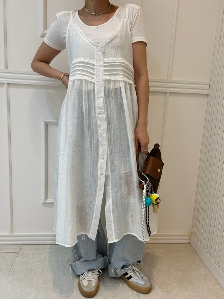 Pearls room - Korean Women Fashion - #womensfashion - Blanc Sleeveless Long One-piece