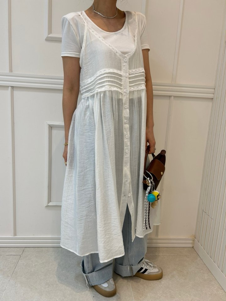 Pearls room - Korean Women Fashion - #womensfashion - Blanc Sleeveless Long One-piece - 3