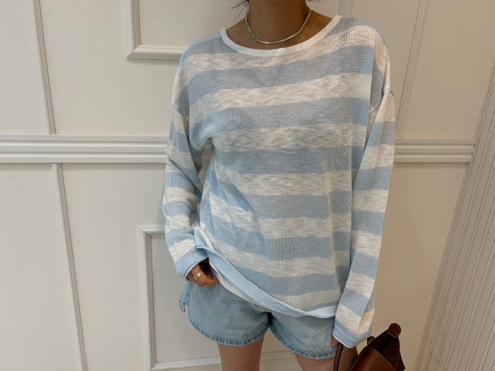 Pearls room - Korean Women Fashion - #womensfashion - Stripe X Knit Pullover - 5