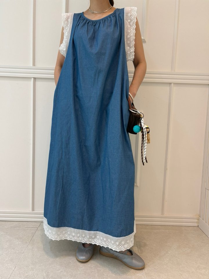 Pearls room - Korean Women Fashion - #womensfashion - Lace Denim One-piece - 5