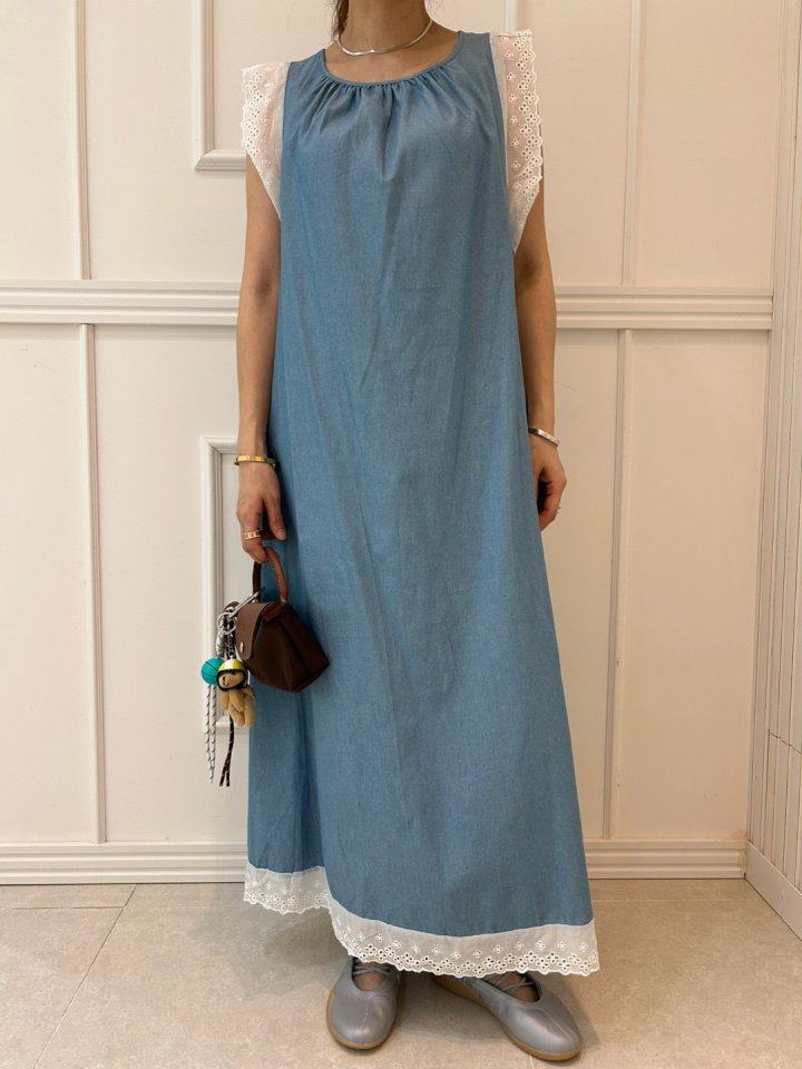 Pearls room - Korean Women Fashion - #womensfashion - Lace Denim One-piece - 7