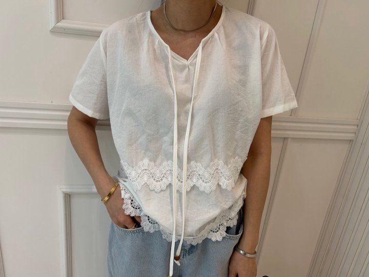 Pearls room - Korean Women Fashion - #womensfashion - Lace String Blouse - 11