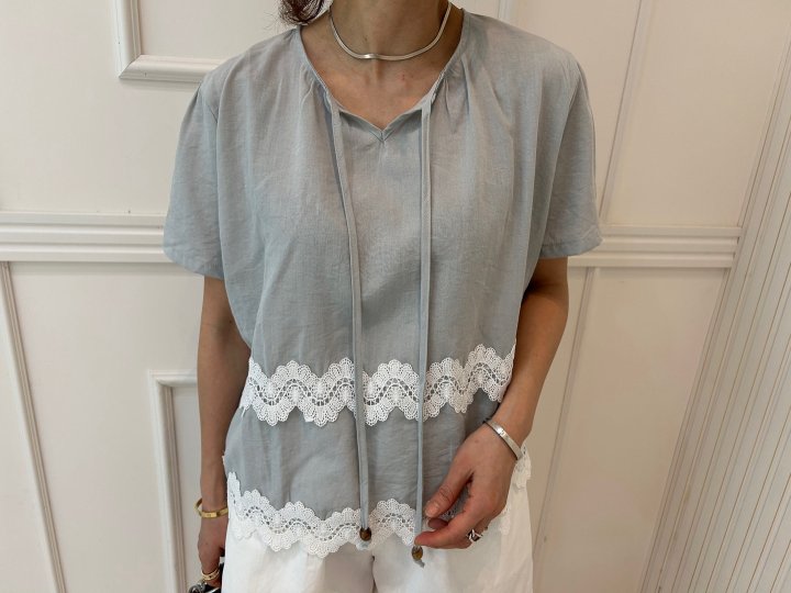 Pearls room - Korean Women Fashion - #womensfashion - Lace String Blouse - 3