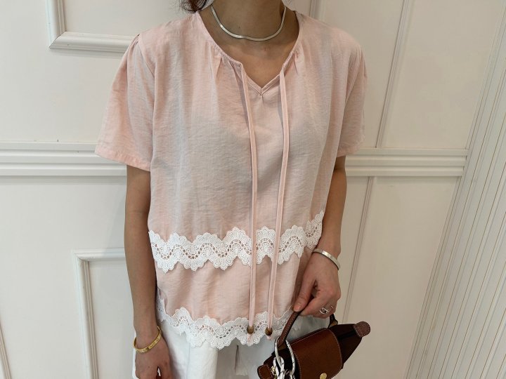 Pearls room - Korean Women Fashion - #womensfashion - Lace String Blouse - 7