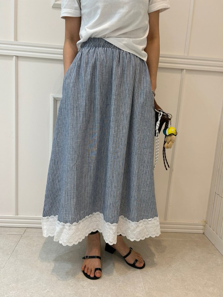 Pearls room - Korean Women Fashion - #womensfashion - Linen Stripe Skirt