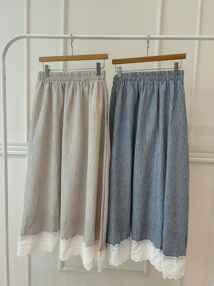 Pearls room - Korean Women Fashion - #womensfashion - Linen Stripe Skirt - 11
