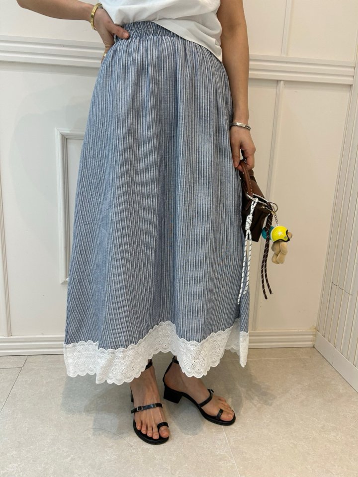 Pearls room - Korean Women Fashion - #womensfashion - Linen Stripe Skirt - 3