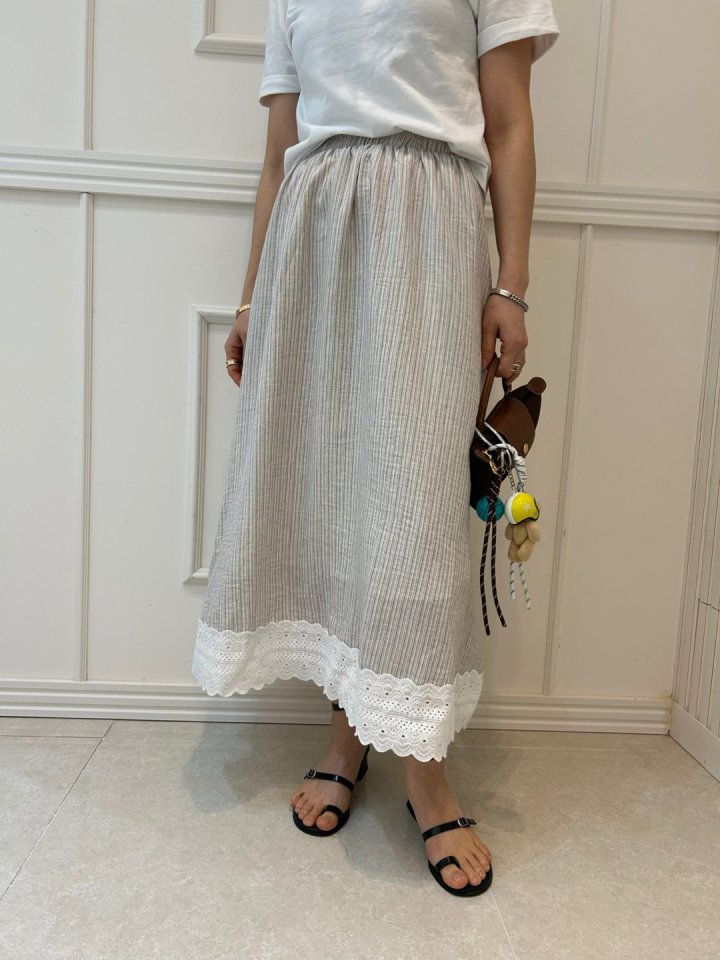 Pearls room - Korean Women Fashion - #womensfashion - Linen Stripe Skirt - 5