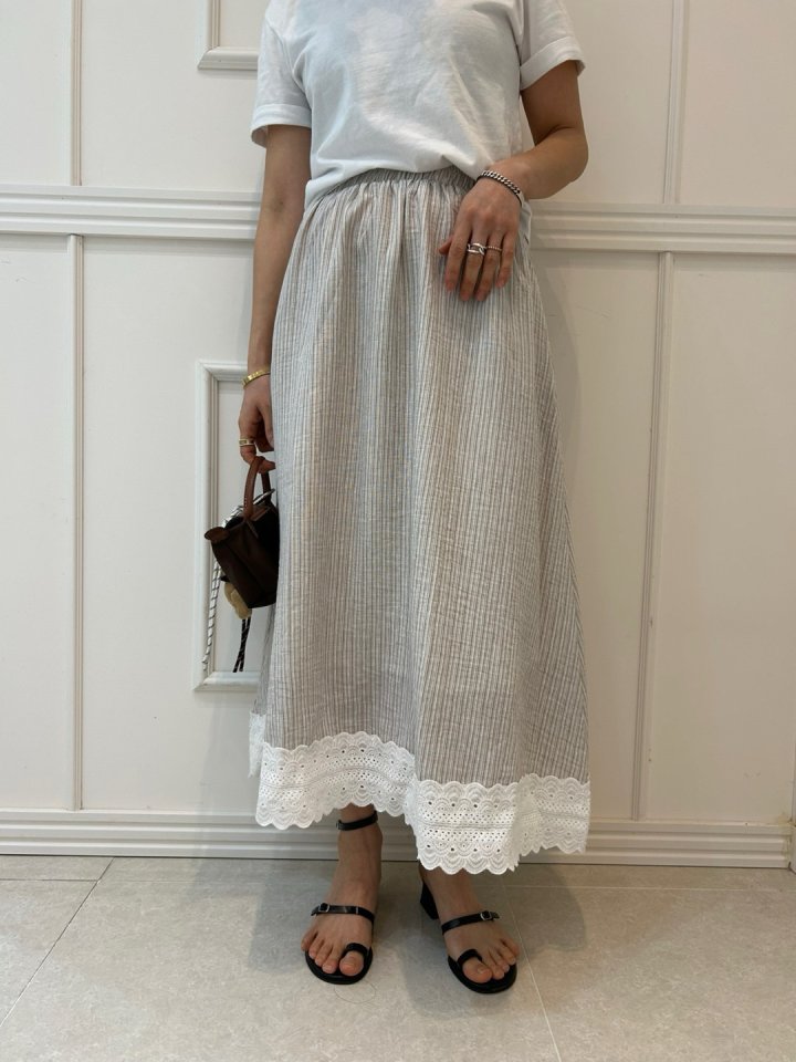Pearls room - Korean Women Fashion - #womensfashion - Linen Stripe Skirt - 9