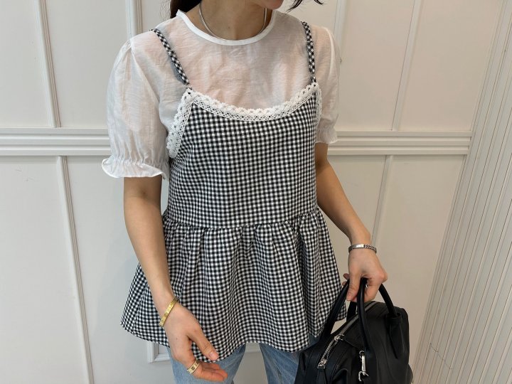 Pearls room - Korean Women Fashion - #womensfashion - Check Sleeveless Set