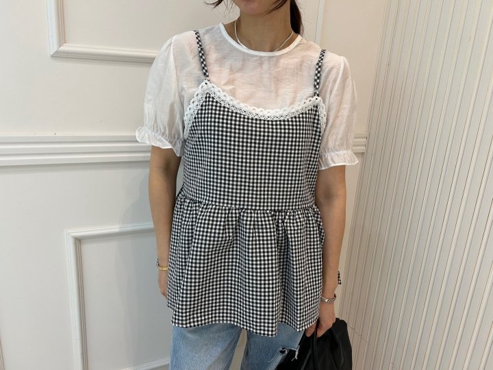 Pearls room - Korean Women Fashion - #womensfashion - Check Sleeveless Set - 3