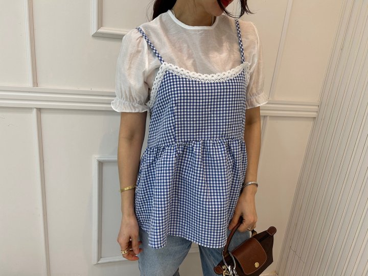Pearls room - Korean Women Fashion - #womensfashion - Check Sleeveless Set - 5