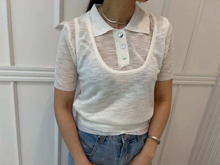 Pearls room - Korean Women Fashion - #womensfashion - Linen Collar Vest Set - 2