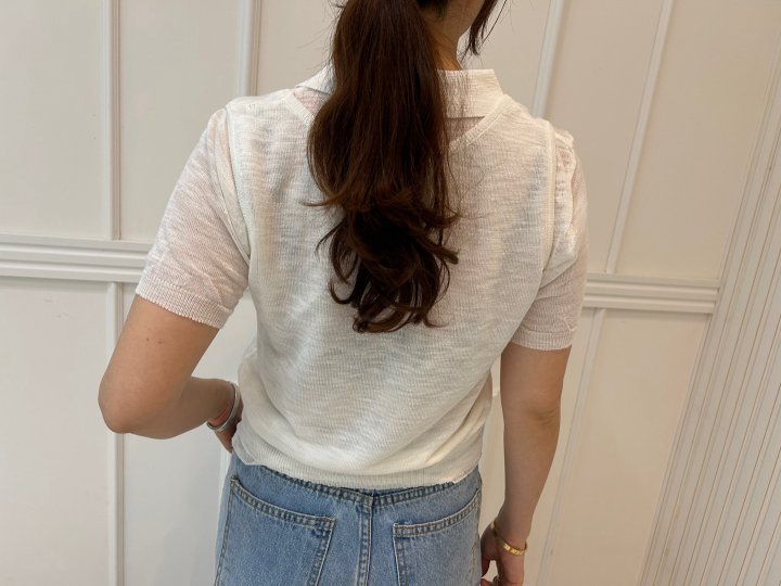 Pearls room - Korean Women Fashion - #momslook - Linen Collar Vest Set - 4