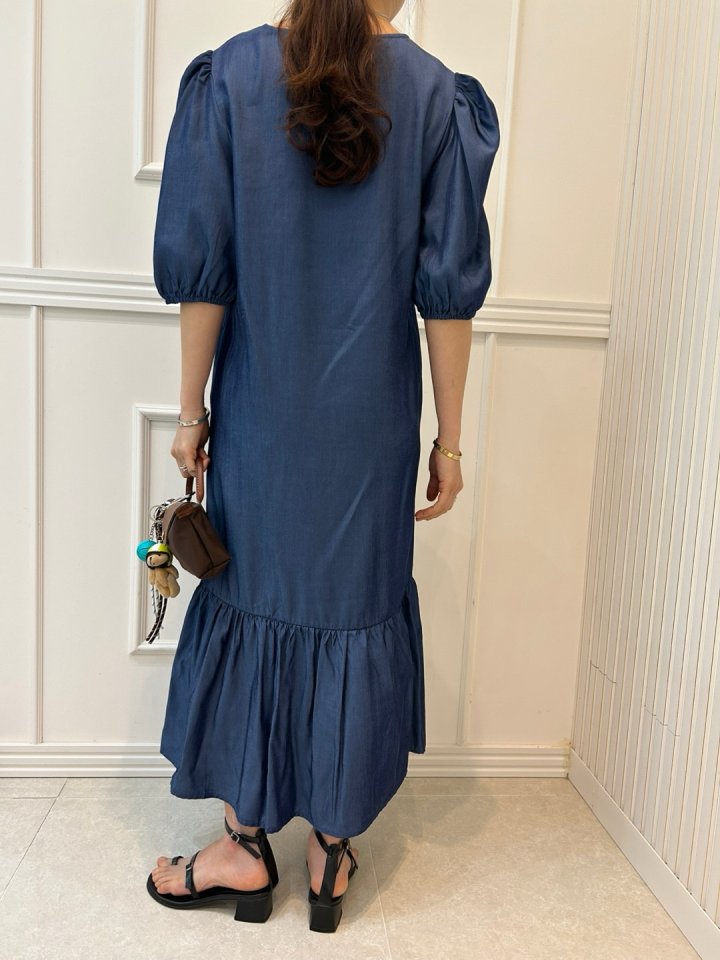 Pearls room - Korean Women Fashion - #womensfashion - Shirring Denim One-piece - 11