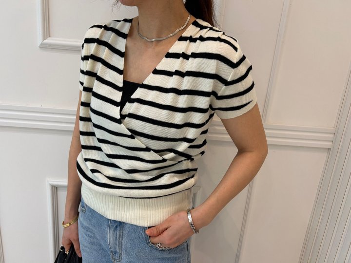 Pearls room - Korean Women Fashion - #momslook - Wrap Pintuck Knit Top - 4