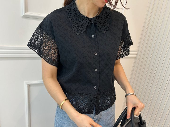 Pearls room - Korean Women Fashion - #womensfashion - Punching Lace Blouse