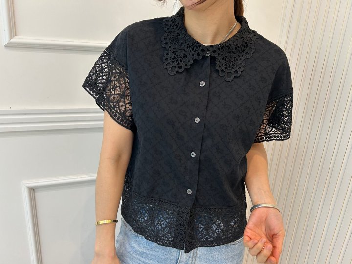 Pearls room - Korean Women Fashion - #womensfashion - Punching Lace Blouse - 5