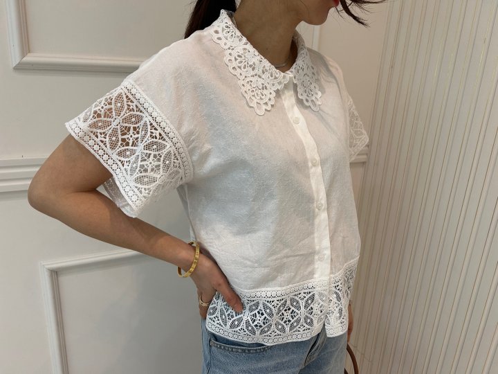 Pearls room - Korean Women Fashion - #womensfashion - Punching Lace Blouse - 9