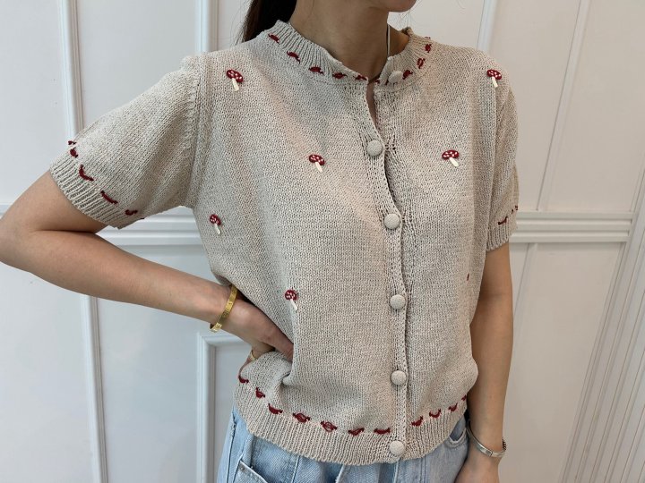 Pearls room - Korean Women Fashion - #womensfashion - Mushroom Knit Cardigan - 6