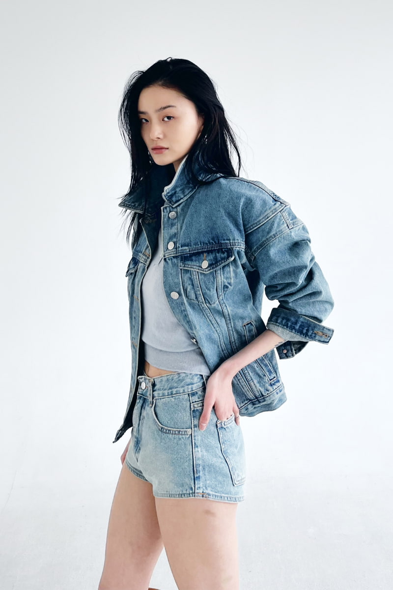 Project Wave - Korean Women Fashion - #momslook - Shoulder Denim Jacket - 4