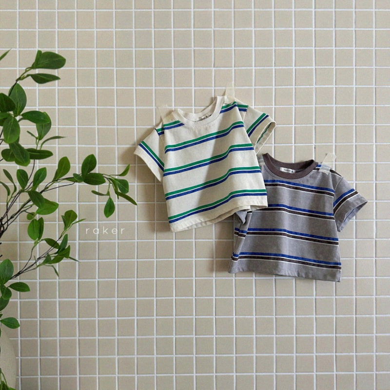 Raker - Korean Children Fashion - #kidsshorts - Cotton Box Striped Tee - 2