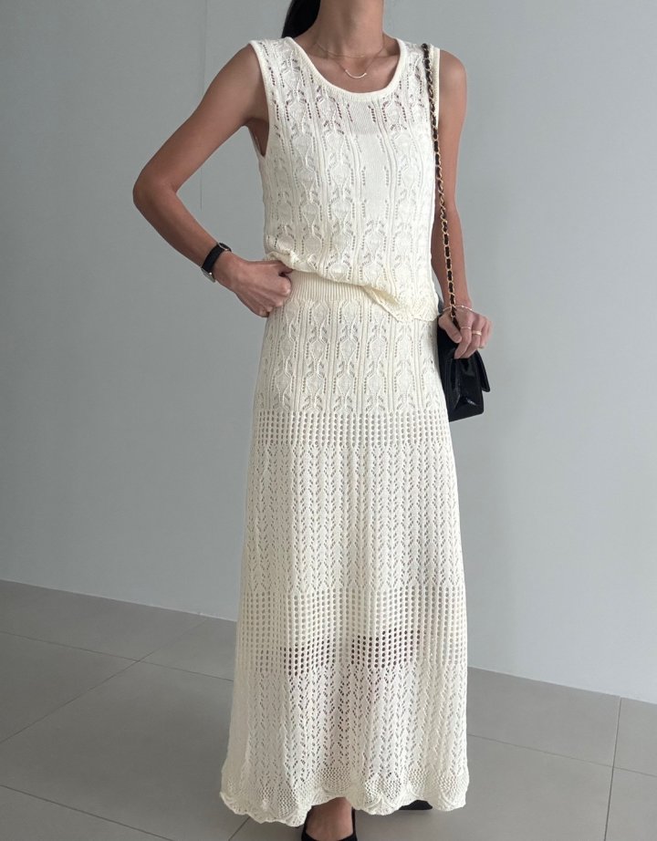 Ripple - Korean Women Fashion - #womensfashion - Neo Knit Sleeveless Top Skirt Set