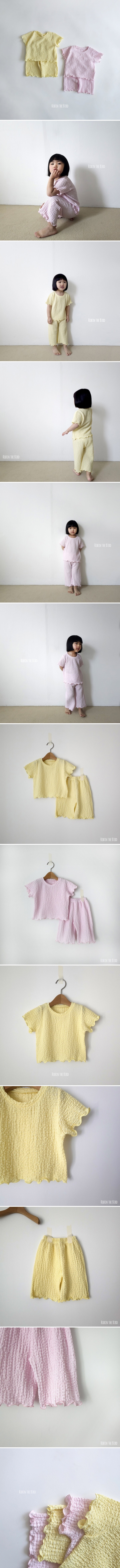 Saerobin - Korean Baby Fashion - #babygirlfashion - Emboss Frill Short Sleeved Top Bottom Set