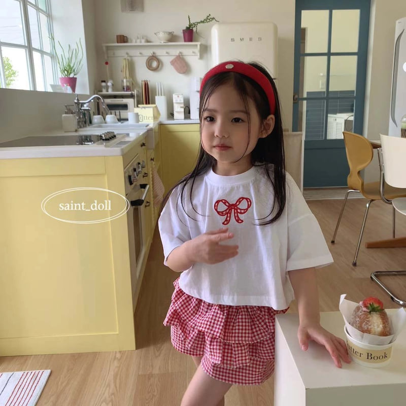 Saint Doll - Korean Children Fashion - #fashionkids - Check Ribbon Tee