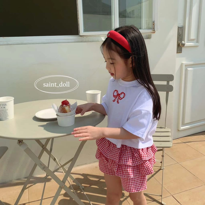 Saint Doll - Korean Children Fashion - #kidsstore - Check Ribbon Tee - 3