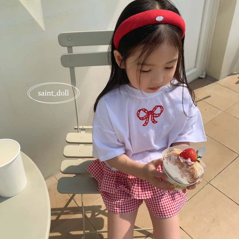 Saint Doll - Korean Children Fashion - #kidsstore - Check Ribbon Tee - 4