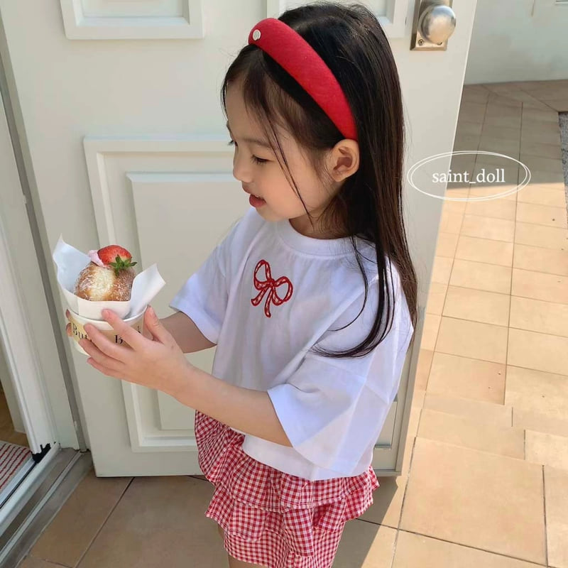 Saint Doll - Korean Children Fashion - #littlefashionista - Check Ribbon Tee - 6