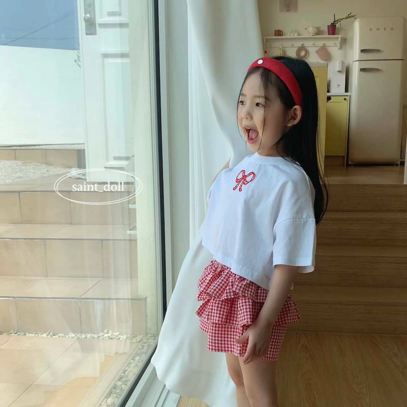 Saint Doll - Korean Children Fashion - #minifashionista - Check Ribbon Tee - 8