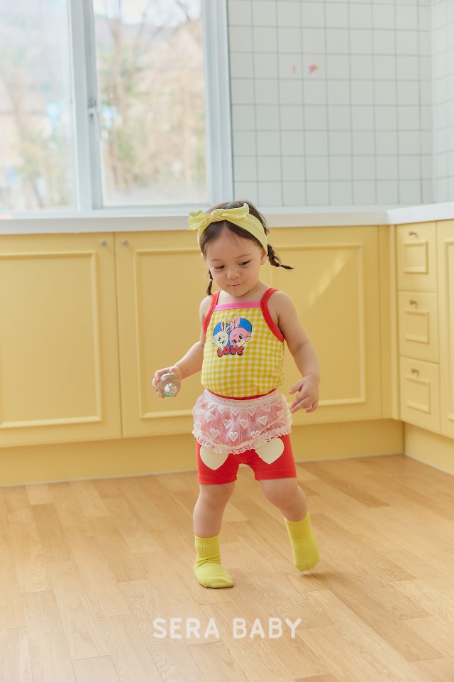 Sera - Korean Baby Fashion - #babyootd - Bebe Check String Sleeveless Top Bottom Set - 12