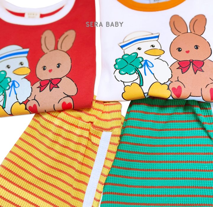 Sera - Korean Baby Fashion - #onlinebabyboutique - Bebe Clover Stripe Top Bottom Set - 11