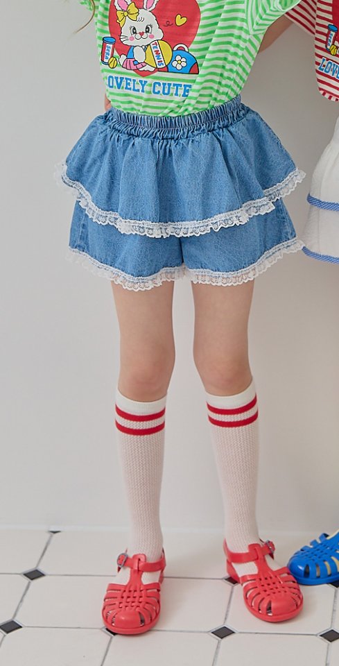 Sera - Korean Children Fashion - #fashionkids - Denim Lace Skirt Pants