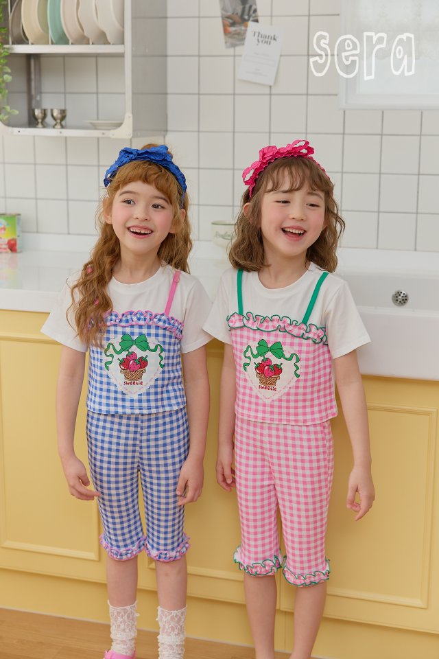 Sera - Korean Children Fashion - #kidsshorts - Strawberry Check Layered Tee - 11