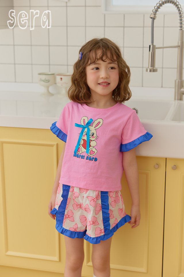 Sera - Korean Children Fashion - #kidsshorts - Ribbon Print Top Bottom Set - 7