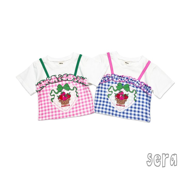 Sera - Korean Children Fashion - #littlefashionista - Strawberry Check Layered Tee