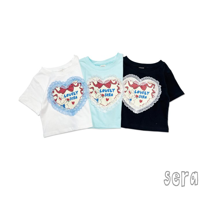 Sera - Korean Children Fashion - #magicofchildhood - Lace Heart Short Sleeve Tee