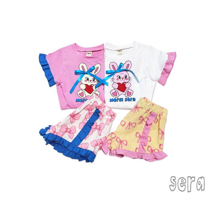 Sera - Korean Children Fashion - #stylishchildhood - Ribbon Print Top Bottom Set