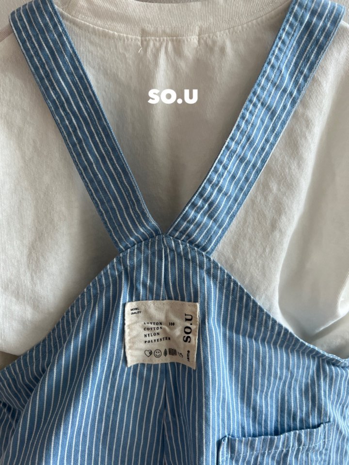 So U - Korean Baby Fashion - #babyfever - Stripe Suspender Suit - 12