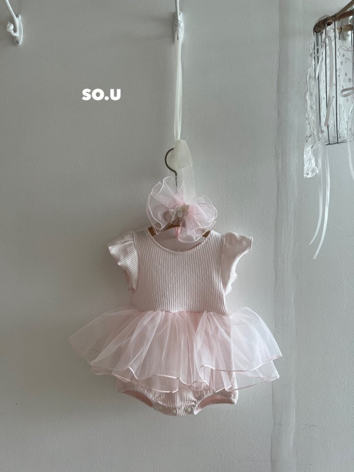 So U - Korean Baby Fashion - #babygirlfashion - Ribbed Back Ribbon Tutu Suit - 2