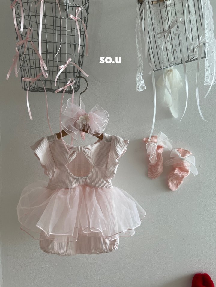So U - Korean Baby Fashion - #babylifestyle - Ribbed Back Ribbon Tutu Suit - 4