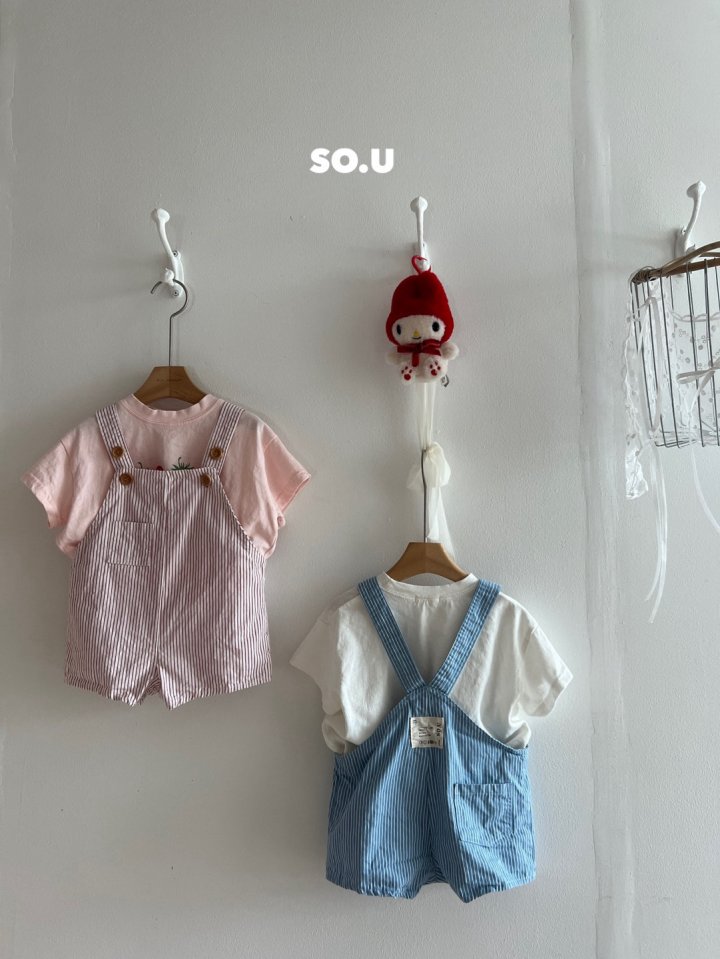 So U - Korean Baby Fashion - #babyootd - Stripe Suspender Suit
