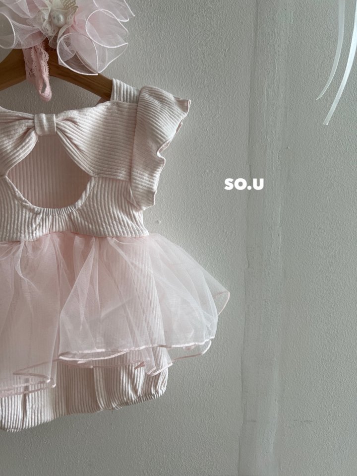 So U - Korean Baby Fashion - #babyoutfit - Ribbed Back Ribbon Tutu Suit - 6