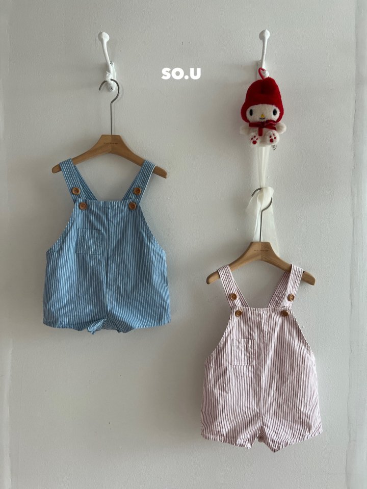 So U - Korean Baby Fashion - #babyoutfit - Stripe Suspender Suit - 2